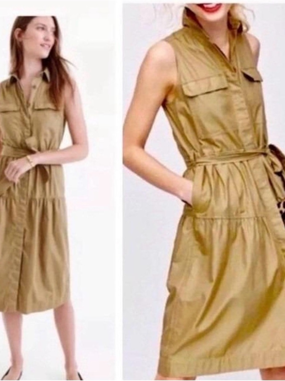 J. Crew Sleeveless Utility Dress in Khaki Green Sz 4